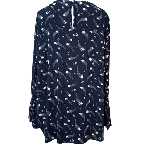 LANE‎ BRYANT Long Tunic Top Blouse Plus 18-2X Flowy Flutter Pockets Stars Blue - Picture 3 of 11